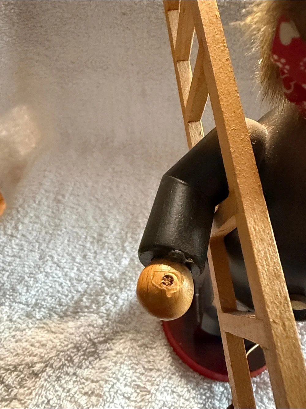 Wooden Chimney Sweep Figurine with Top Hat and Red Base